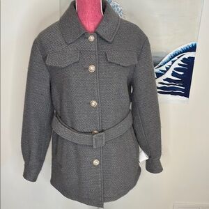 Laundry by Shelli Segal Snowflake Belted Gray Coat Size S NEW